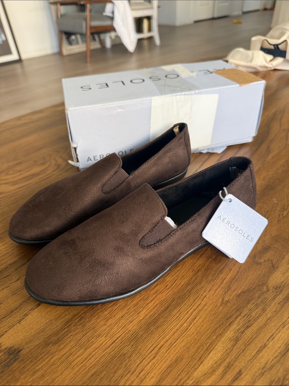 AEROSOLES women Dark Brown Suede Slip-On Loafers